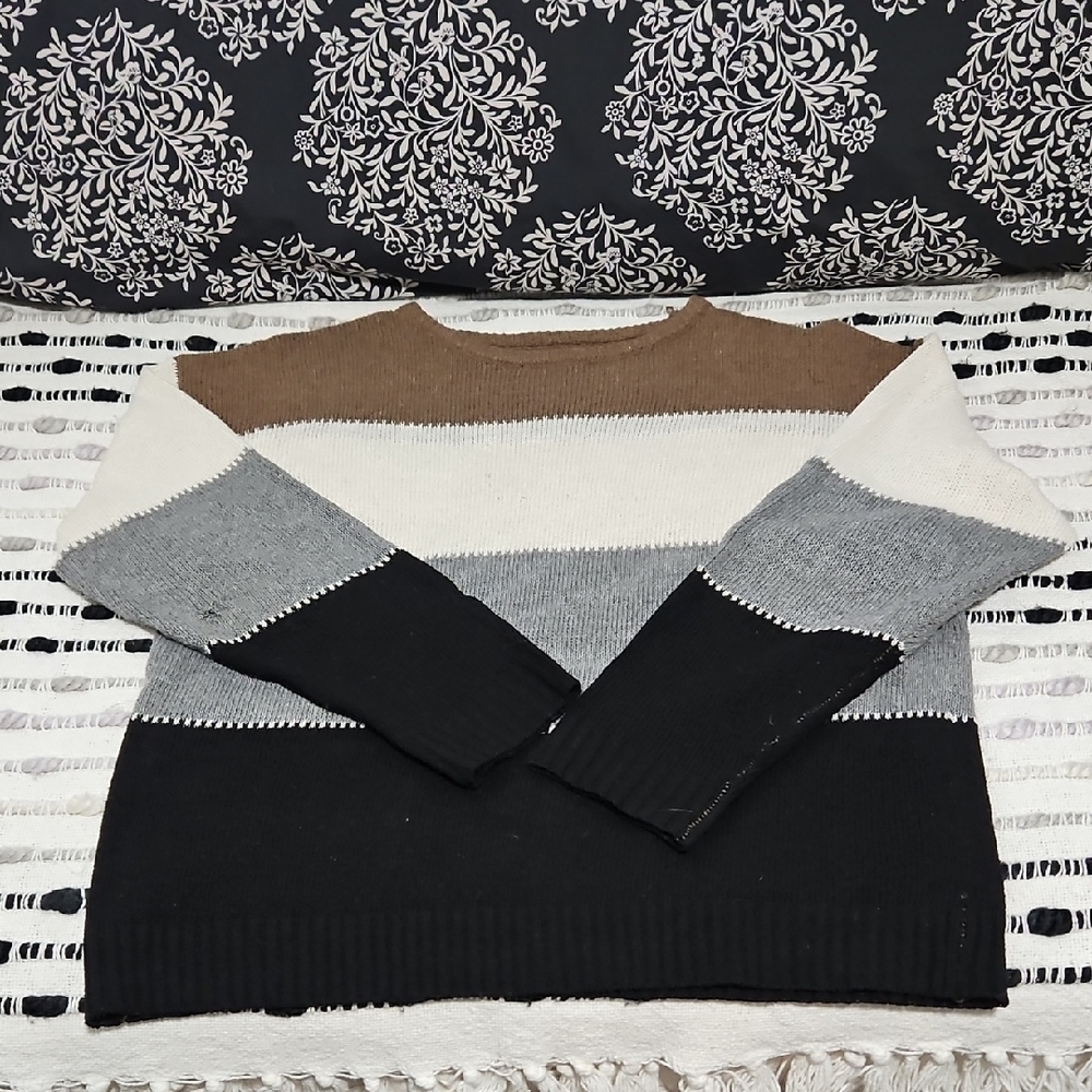 Striped Brown, Gray, and Black Women's Sweater